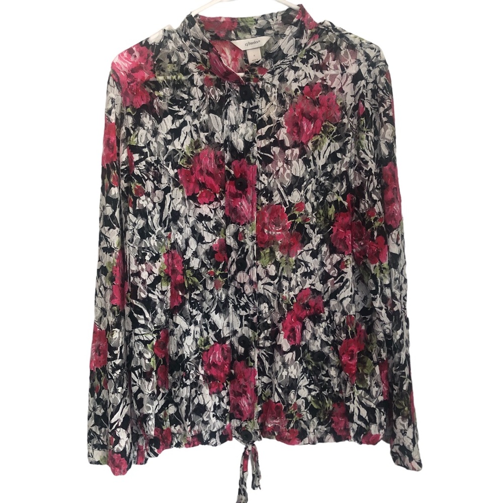 CJ Banks Multicolor Floral Sheer Lace Stretch Top Jacket B14